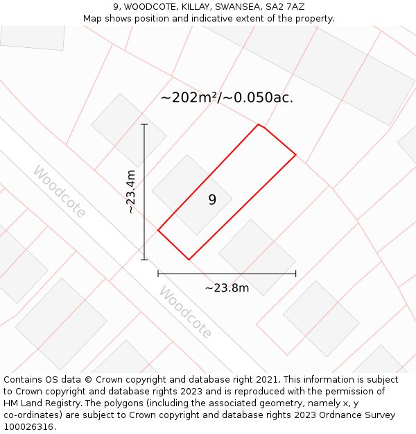 9, WOODCOTE, KILLAY, SWANSEA, SA2 7AZ: Plot and title map