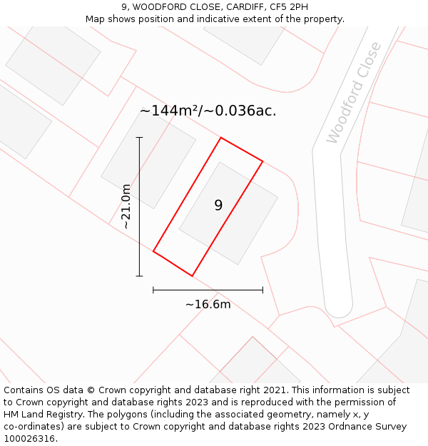 9, WOODFORD CLOSE, CARDIFF, CF5 2PH: Plot and title map