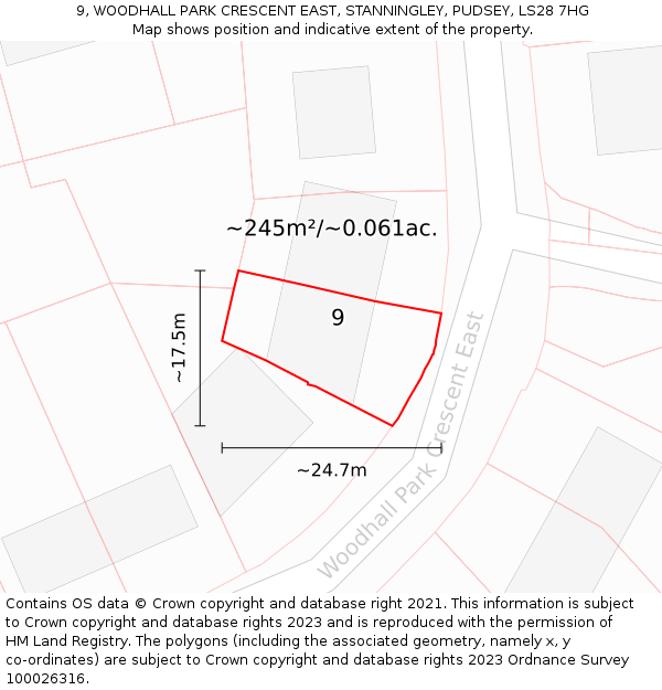 9, WOODHALL PARK CRESCENT EAST, STANNINGLEY, PUDSEY, LS28 7HG: Plot and title map