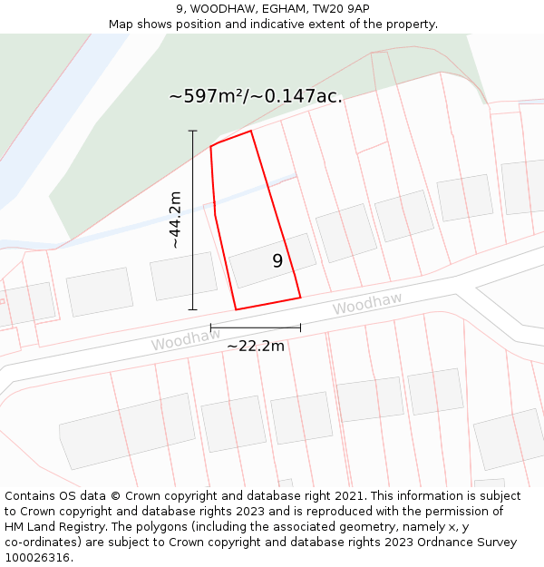 9, WOODHAW, EGHAM, TW20 9AP: Plot and title map