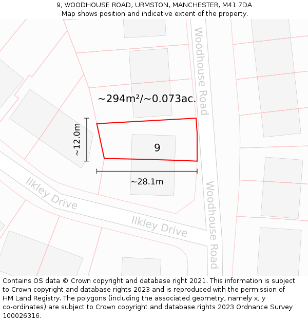 9, WOODHOUSE ROAD, URMSTON, MANCHESTER, M41 7DA: Plot and title map