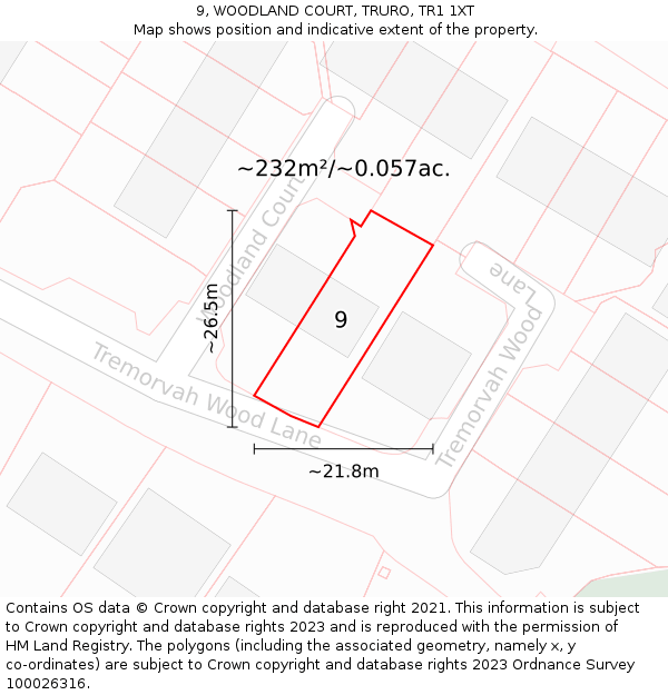 9, WOODLAND COURT, TRURO, TR1 1XT: Plot and title map
