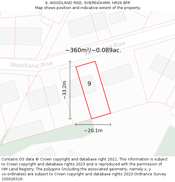 9, WOODLAND RISE, SHERINGHAM, NR26 8PR: Plot and title map