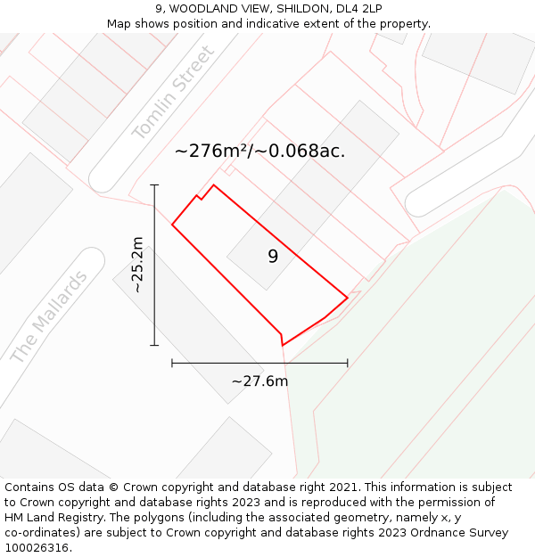 9, WOODLAND VIEW, SHILDON, DL4 2LP: Plot and title map