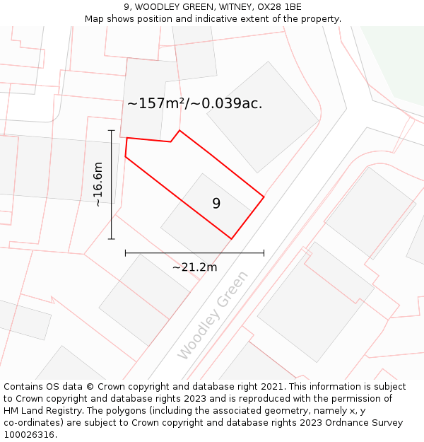 9, WOODLEY GREEN, WITNEY, OX28 1BE: Plot and title map
