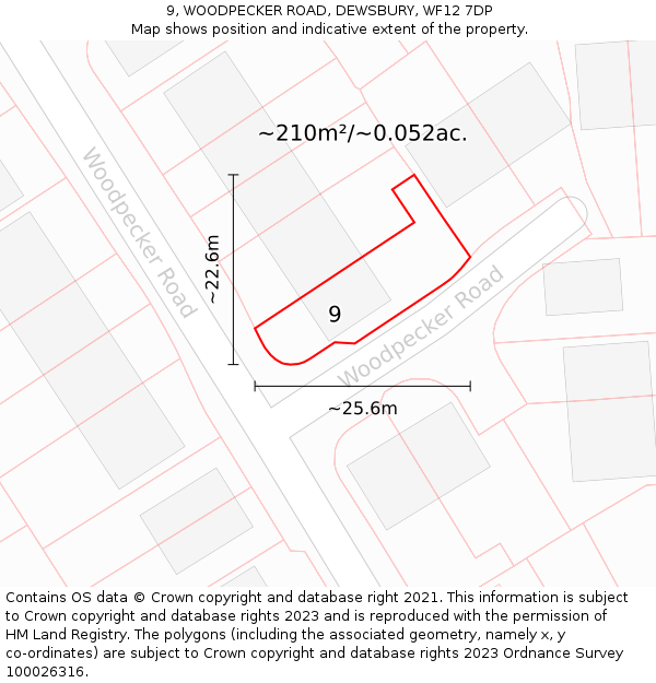 9, WOODPECKER ROAD, DEWSBURY, WF12 7DP: Plot and title map