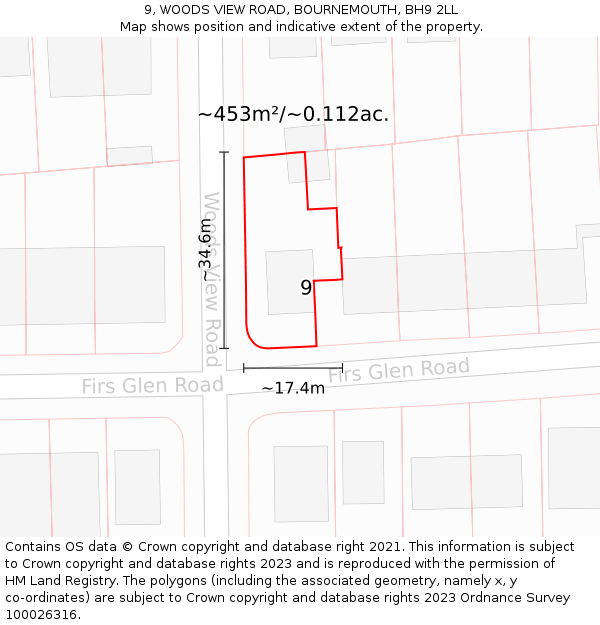 9, WOODS VIEW ROAD, BOURNEMOUTH, BH9 2LL: Plot and title map