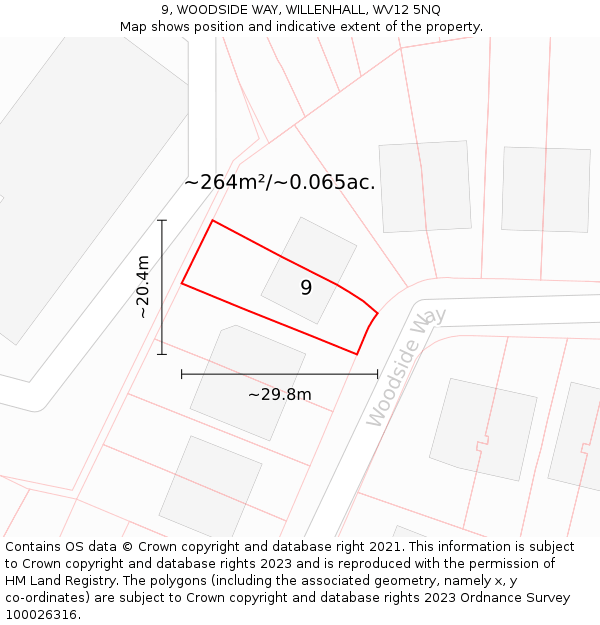 9, WOODSIDE WAY, WILLENHALL, WV12 5NQ: Plot and title map