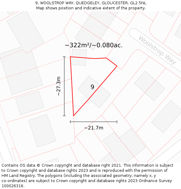 9, WOOLSTROP WAY, QUEDGELEY, GLOUCESTER, GL2 5NL: Plot and title map