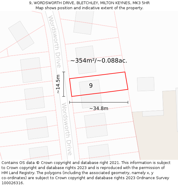 9, WORDSWORTH DRIVE, BLETCHLEY, MILTON KEYNES, MK3 5HR: Plot and title map