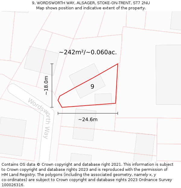 9, WORDSWORTH WAY, ALSAGER, STOKE-ON-TRENT, ST7 2NU: Plot and title map