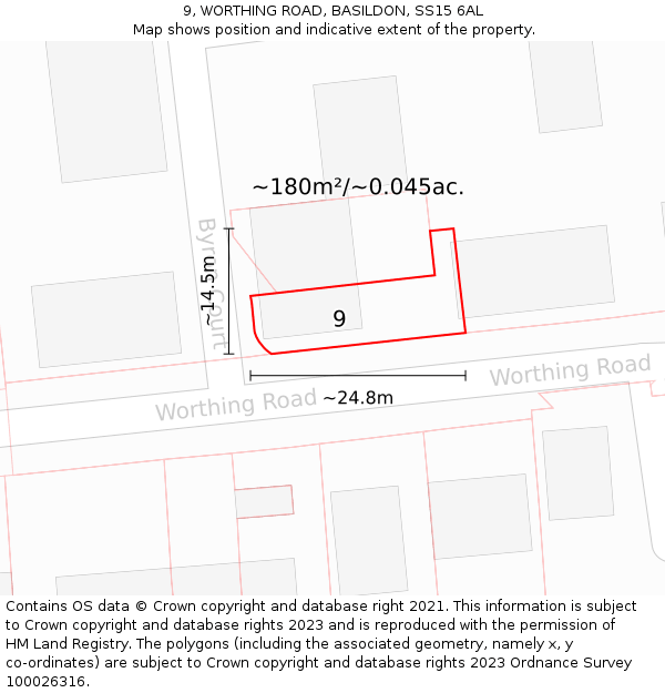 9, WORTHING ROAD, BASILDON, SS15 6AL: Plot and title map