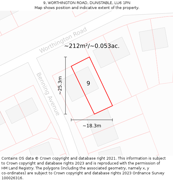 9, WORTHINGTON ROAD, DUNSTABLE, LU6 1PN: Plot and title map