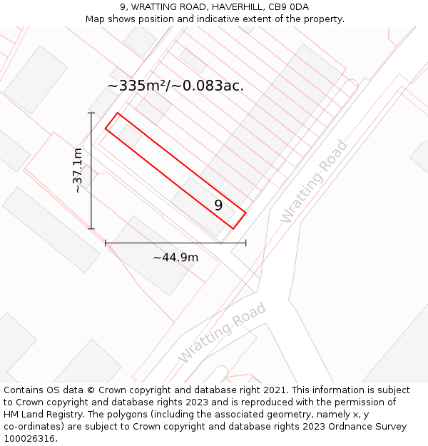 9, WRATTING ROAD, HAVERHILL, CB9 0DA: Plot and title map