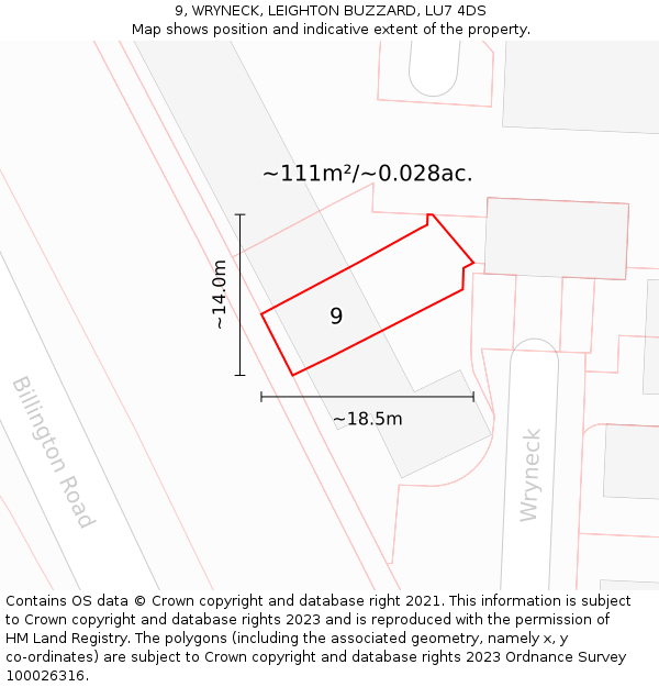 9, WRYNECK, LEIGHTON BUZZARD, LU7 4DS: Plot and title map