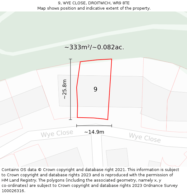 9, WYE CLOSE, DROITWICH, WR9 8TE: Plot and title map