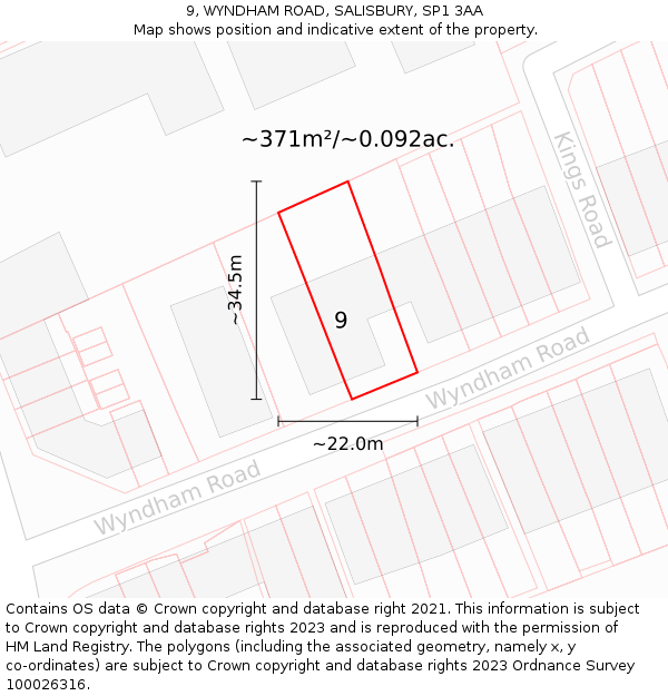 9, WYNDHAM ROAD, SALISBURY, SP1 3AA: Plot and title map