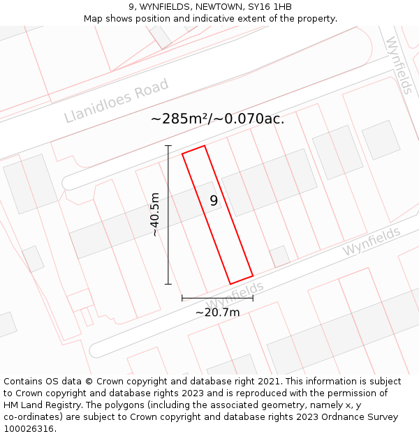 9, WYNFIELDS, NEWTOWN, SY16 1HB: Plot and title map