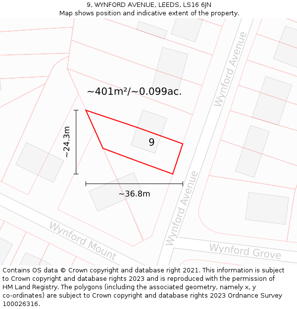 9, WYNFORD AVENUE, LEEDS, LS16 6JN: Plot and title map