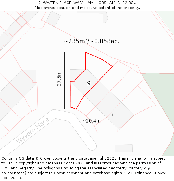 9, WYVERN PLACE, WARNHAM, HORSHAM, RH12 3QU: Plot and title map