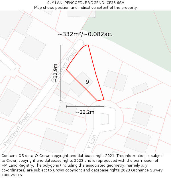 9, Y LAN, PENCOED, BRIDGEND, CF35 6SA: Plot and title map