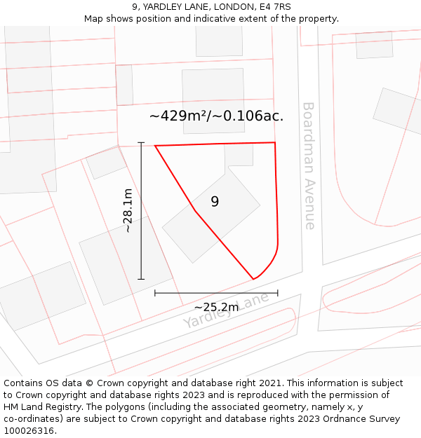 9, YARDLEY LANE, LONDON, E4 7RS: Plot and title map