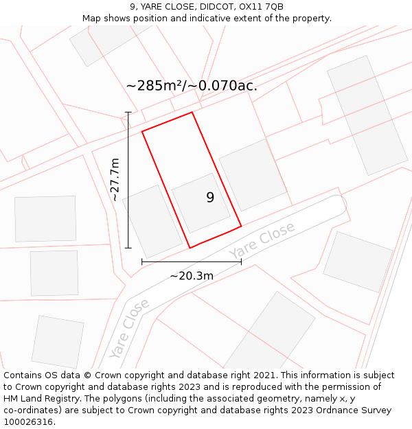 9, YARE CLOSE, DIDCOT, OX11 7QB: Plot and title map