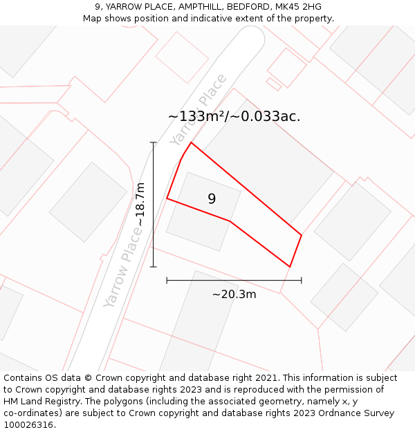 9, YARROW PLACE, AMPTHILL, BEDFORD, MK45 2HG: Plot and title map