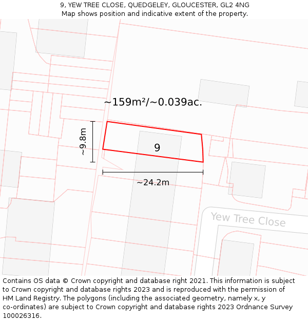 9, YEW TREE CLOSE, QUEDGELEY, GLOUCESTER, GL2 4NG: Plot and title map