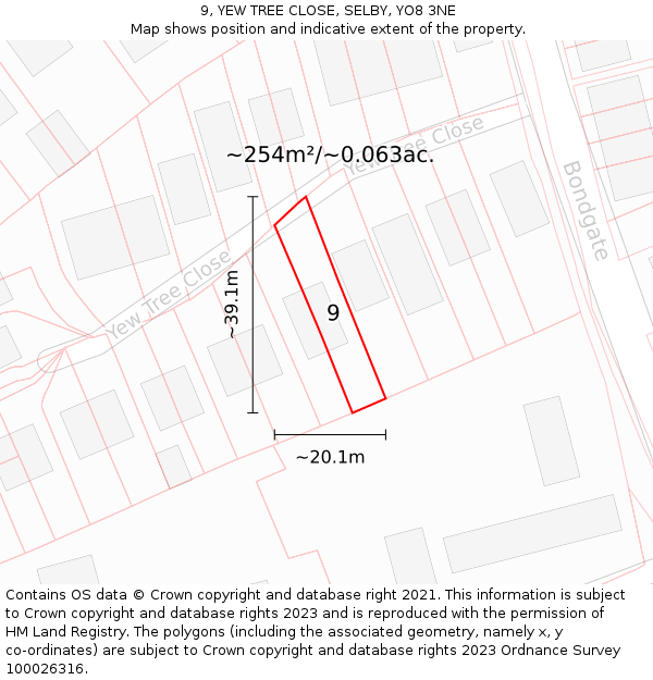 9, YEW TREE CLOSE, SELBY, YO8 3NE: Plot and title map