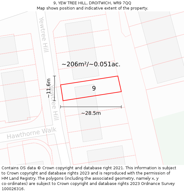 9, YEW TREE HILL, DROITWICH, WR9 7QQ: Plot and title map