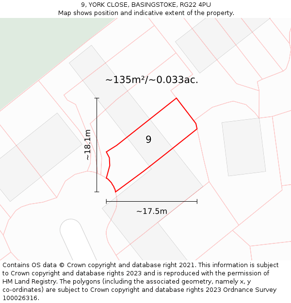 9, YORK CLOSE, BASINGSTOKE, RG22 4PU: Plot and title map