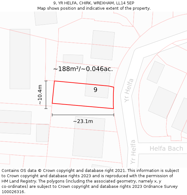 9, YR HELFA, CHIRK, WREXHAM, LL14 5EP: Plot and title map