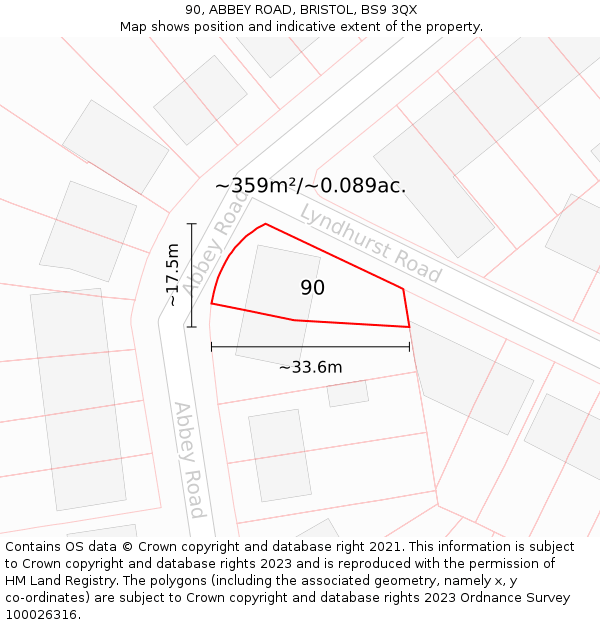 90, ABBEY ROAD, BRISTOL, BS9 3QX: Plot and title map