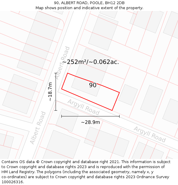 90, ALBERT ROAD, POOLE, BH12 2DB: Plot and title map