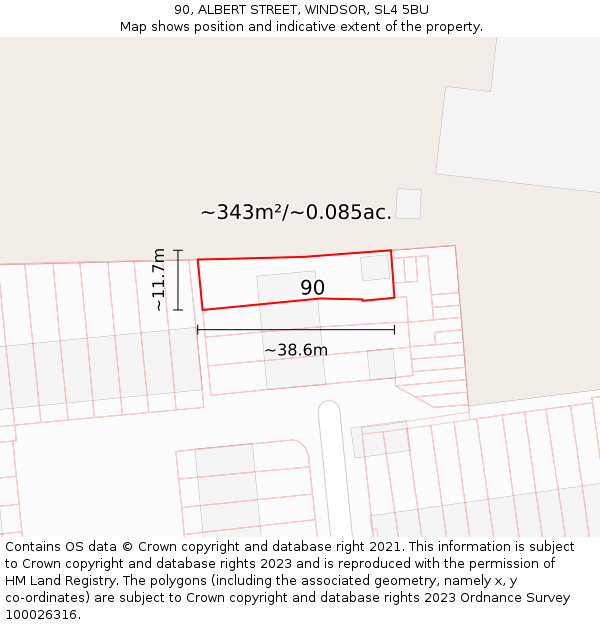 90, ALBERT STREET, WINDSOR, SL4 5BU: Plot and title map