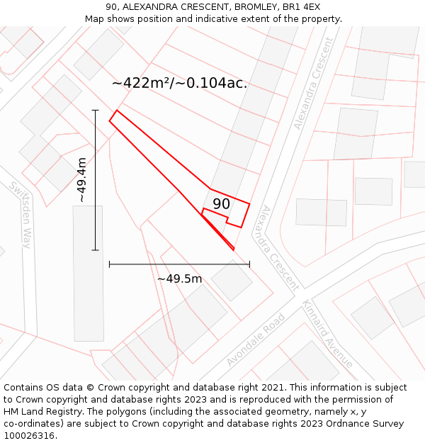 90, ALEXANDRA CRESCENT, BROMLEY, BR1 4EX: Plot and title map