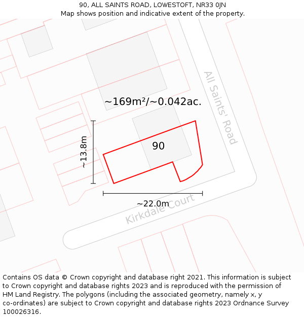 90, ALL SAINTS ROAD, LOWESTOFT, NR33 0JN: Plot and title map