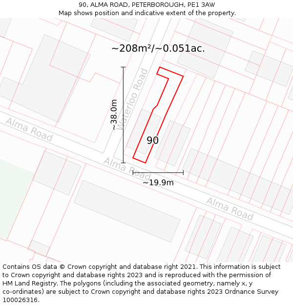 90, ALMA ROAD, PETERBOROUGH, PE1 3AW: Plot and title map