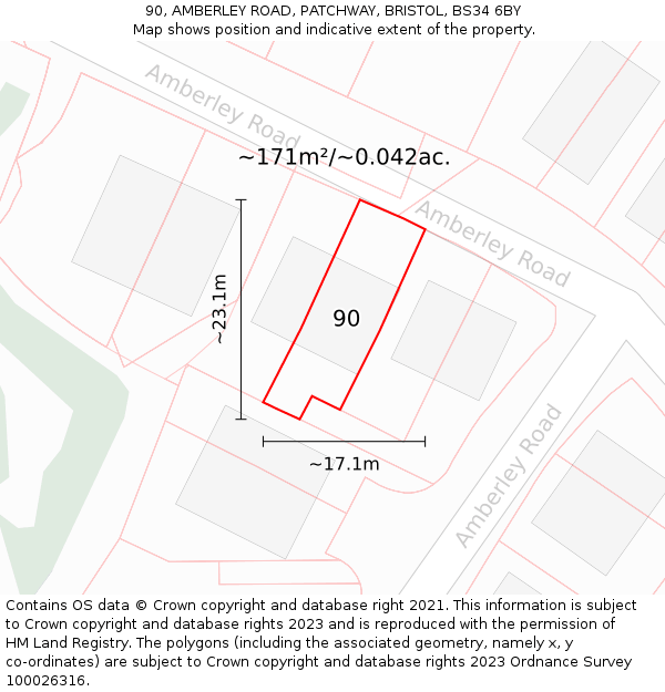 90, AMBERLEY ROAD, PATCHWAY, BRISTOL, BS34 6BY: Plot and title map