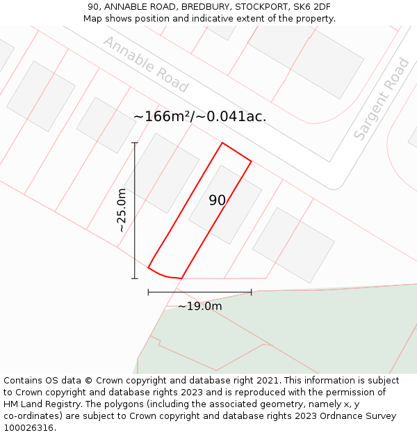 90, ANNABLE ROAD, BREDBURY, STOCKPORT, SK6 2DF: Plot and title map