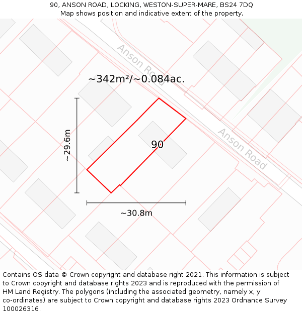 90, ANSON ROAD, LOCKING, WESTON-SUPER-MARE, BS24 7DQ: Plot and title map