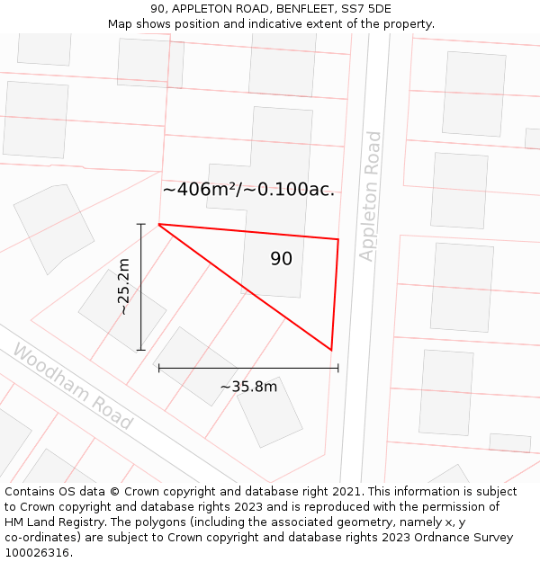 90, APPLETON ROAD, BENFLEET, SS7 5DE: Plot and title map