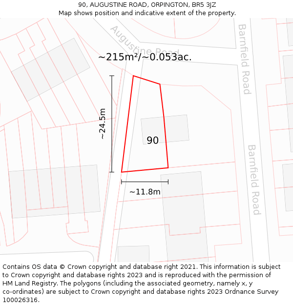 90, AUGUSTINE ROAD, ORPINGTON, BR5 3JZ: Plot and title map