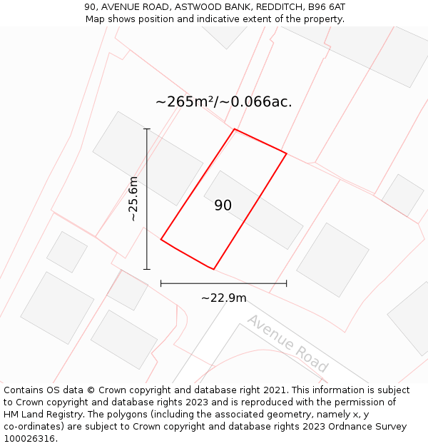 90, AVENUE ROAD, ASTWOOD BANK, REDDITCH, B96 6AT: Plot and title map