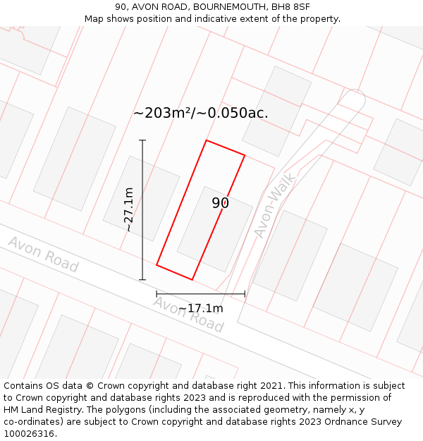 90, AVON ROAD, BOURNEMOUTH, BH8 8SF: Plot and title map
