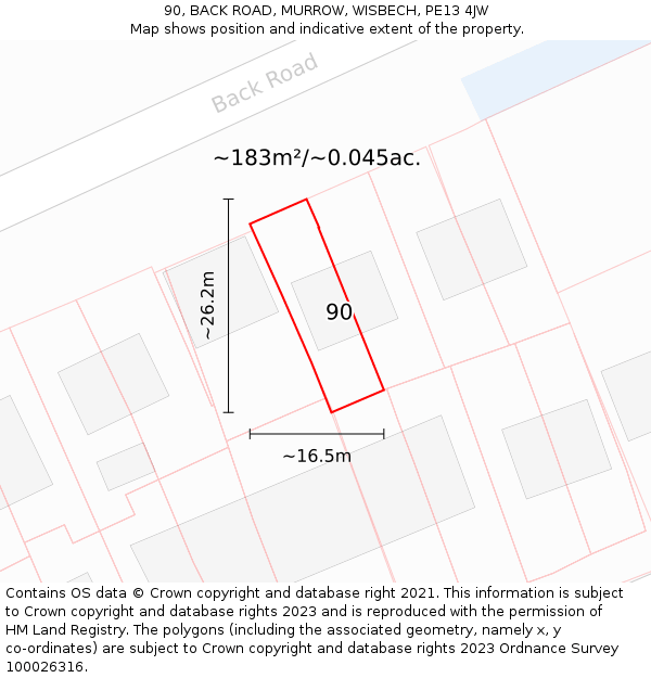 90, BACK ROAD, MURROW, WISBECH, PE13 4JW: Plot and title map