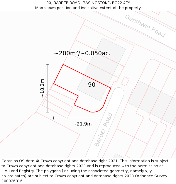 90, BARBER ROAD, BASINGSTOKE, RG22 4EY: Plot and title map