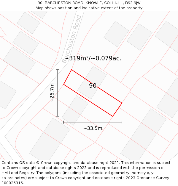 90, BARCHESTON ROAD, KNOWLE, SOLIHULL, B93 9JW: Plot and title map