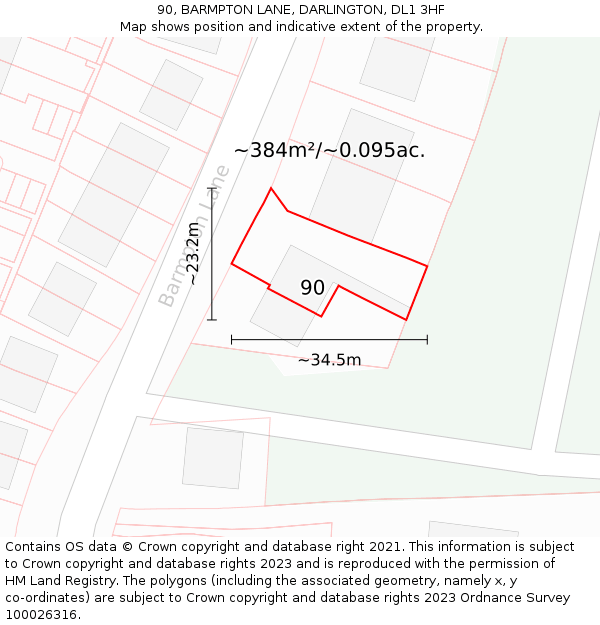 90, BARMPTON LANE, DARLINGTON, DL1 3HF: Plot and title map